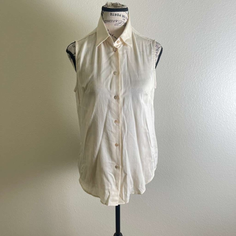 Grammar NYC Sleeveless Button Down Shirt 100% Organic Cotton Cream Collared Top